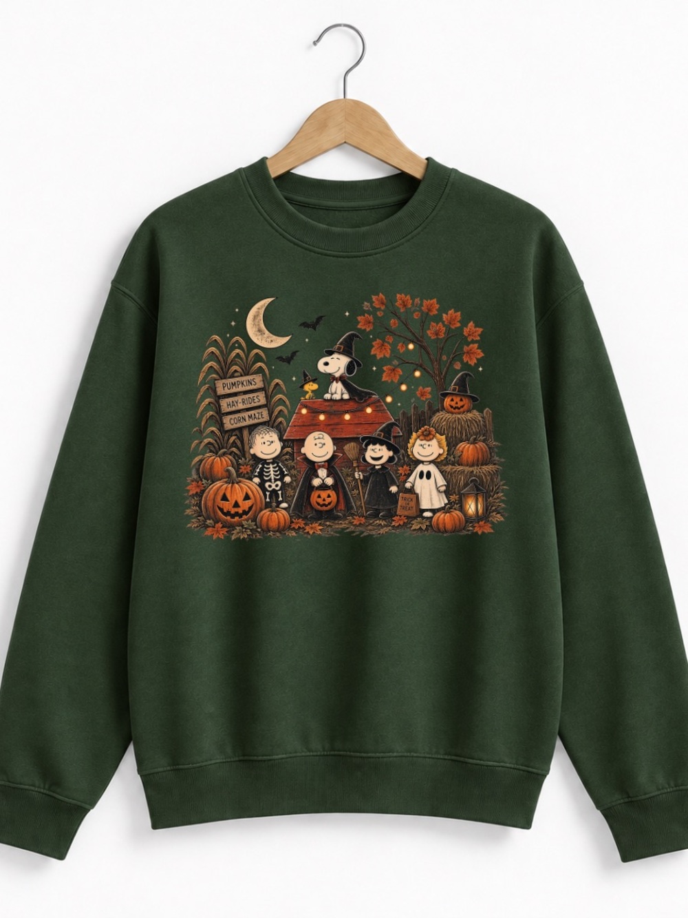 Forest Green Halloween Peanuts Graphic Crewneck Sweatshirt